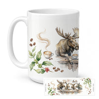 Moose Morning Coffee Ceramic Coffee Mug 15 oz Decorative Large C Handle Mug Cup for Tea, Cocoa Hot Chocolate