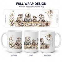 Otters Morning Coffee Ceramic Coffee Mug 15 oz Decorative Large C Handle Mug Cup for Tea, Cocoa Hot Chocolate