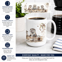 Otters Morning Coffee Ceramic Coffee Mug 15 oz Decorative Large C Handle Mug Cup for Tea, Cocoa Hot Chocolate