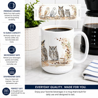 Owls Morning Coffee Ceramic Coffee Mug 15 oz Decorative Large C Handle Mug Cup for Tea, Cocoa Hot Chocolate