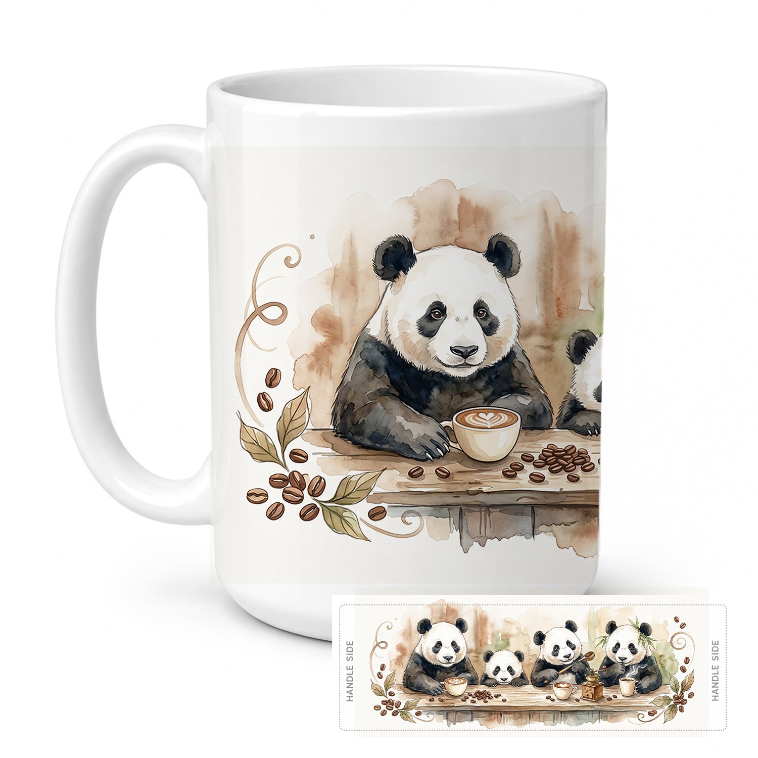 Pandas Morning Coffee Ceramic Coffee Mug 15 oz Decorative Large C Handle Mug Cup for Tea, Cocoa Hot Chocolate