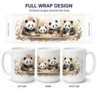 Pandas Morning Coffee Ceramic Coffee Mug 15 oz Decorative Large C Handle Mug Cup for Tea, Cocoa Hot Chocolate