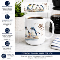 Penguins Morning Coffee Ceramic Coffee Mug 15 oz Decorative Large C Handle Mug Cup for Tea, Cocoa Hot Chocolate
