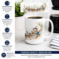 Polar Bears Morning Coffee Ceramic Coffee Mug 15 oz Decorative Large C Handle Mug Cup for Tea, Cocoa Hot Chocolate