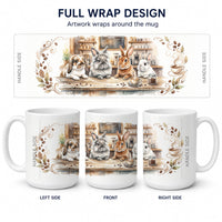 Rabbits Morning Coffee Ceramic Coffee Mug 15 oz Decorative Large C Handle Mug Cup for Tea, Cocoa Hot Chocolate