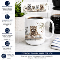 Raccoons Morning Coffee Ceramic Coffee Mug 15 oz Decorative Large C Handle Mug Cup for Tea, Cocoa Hot Chocolate