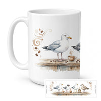 Seagulls Morning Coffee Ceramic Coffee Mug 15 oz Decorative Large C Handle Mug Cup for Tea, Cocoa Hot Chocolate