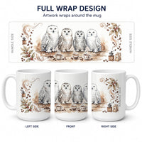 Snowy Owls Morning Coffee Ceramic Coffee Mug 15 oz Decorative Large C Handle Mug Cup for Tea, Cocoa Hot Chocolate