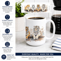 Tigers Morning Coffee Ceramic Coffee Mug 15 oz Decorative Large C Handle Mug Cup for Tea, Cocoa Hot Chocolate