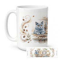 British Shorthair Cats Morning Coffee Ceramic Coffee Mug 15 oz Decorative Large C Handle Mug Cup for Tea, Cocoa Hot Chocolate