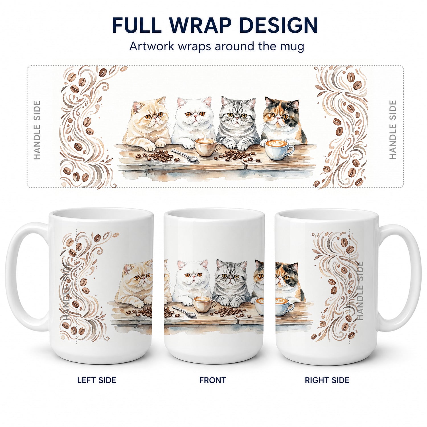 Exotic Shorthair Cats Morning Coffee Ceramic Coffee Mug 15 oz Decorative Large C Handle Mug Cup for Tea, Cocoa Hot Chocolate