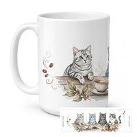 Gray Tabby Cats Morning Coffee Ceramic Coffee Mug 15 oz Decorative Large C Handle Mug Cup for Tea, Cocoa Hot Chocolate