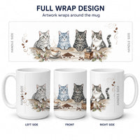 Gray Tabby Cats Morning Coffee Ceramic Coffee Mug 15 oz Decorative Large C Handle Mug Cup for Tea, Cocoa Hot Chocolate