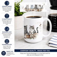 Gray Tabby Cats Morning Coffee Ceramic Coffee Mug 15 oz Decorative Large C Handle Mug Cup for Tea, Cocoa Hot Chocolate