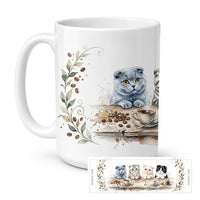 Scottish Fold Cats Morning Coffee Ceramic Coffee Mug 15 oz Decorative Large C Handle Mug Cup for Tea, Cocoa Hot Chocolate
