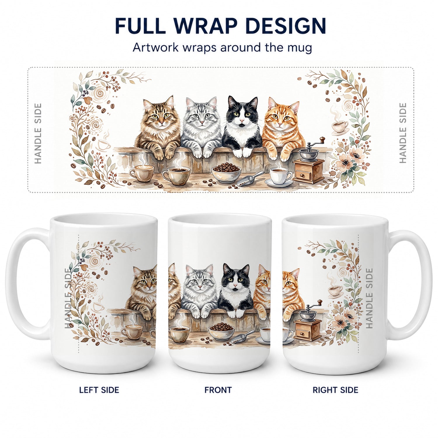 Siberian Cats Morning Coffee Ceramic Coffee Mug 15 oz Decorative Large C Handle Mug Cup for Tea, Cocoa Hot Chocolate