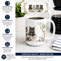 Tortoiseshell Cats Morning Coffee Ceramic Coffee Mug 15 oz Decorative Large C Handle Mug Cup for Tea, Cocoa Hot Chocolate