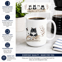 Tuxedo Cats Morning Coffee Ceramic Coffee Mug 15 oz Decorative Large C Handle Mug Cup for Tea, Cocoa Hot Chocolate