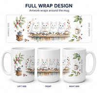 White Cats Morning Coffee Ceramic Coffee Mug 15 oz Decorative Large C Handle Mug Cup for Tea, Cocoa Hot Chocolate