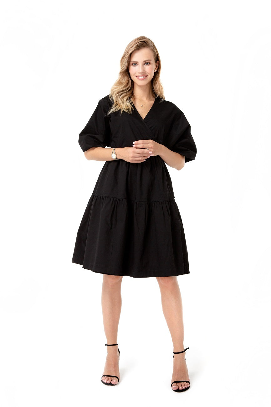 Waterfall Tie Waist A-Line Maternity/Nursing Wrap Dress