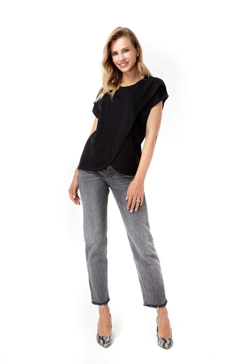 Handy Crossover Short Sleeve Cotton Maternity/Nursing Top - BIG FRENCHIES