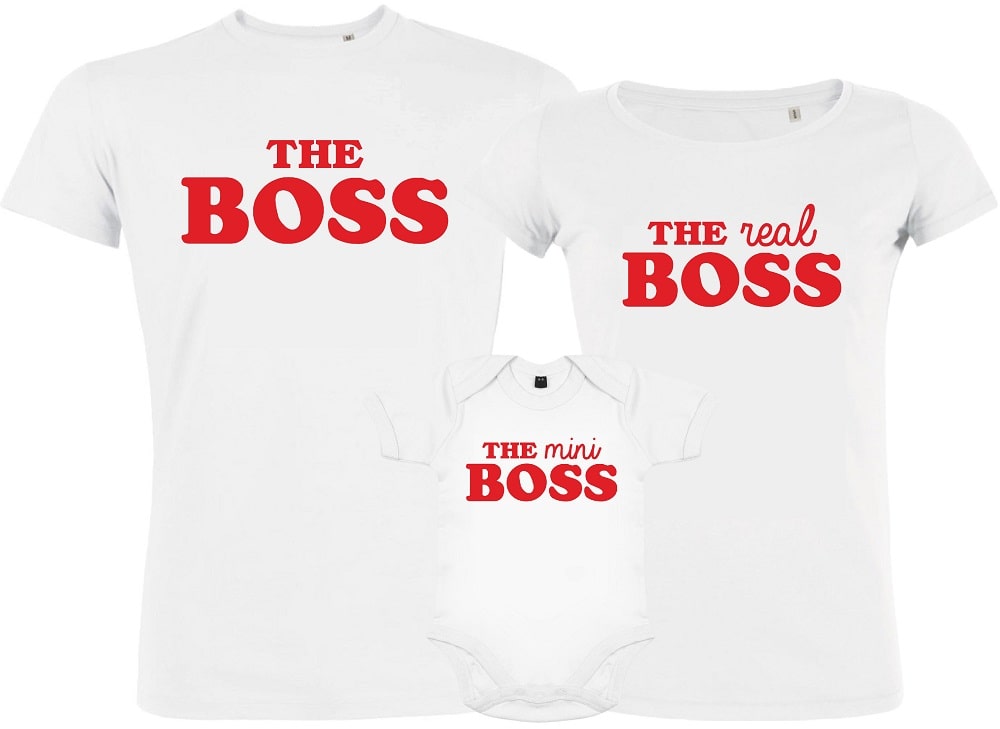 The boss The real boss The Mini Boss Matching Family Organic Tees (Set of 3)