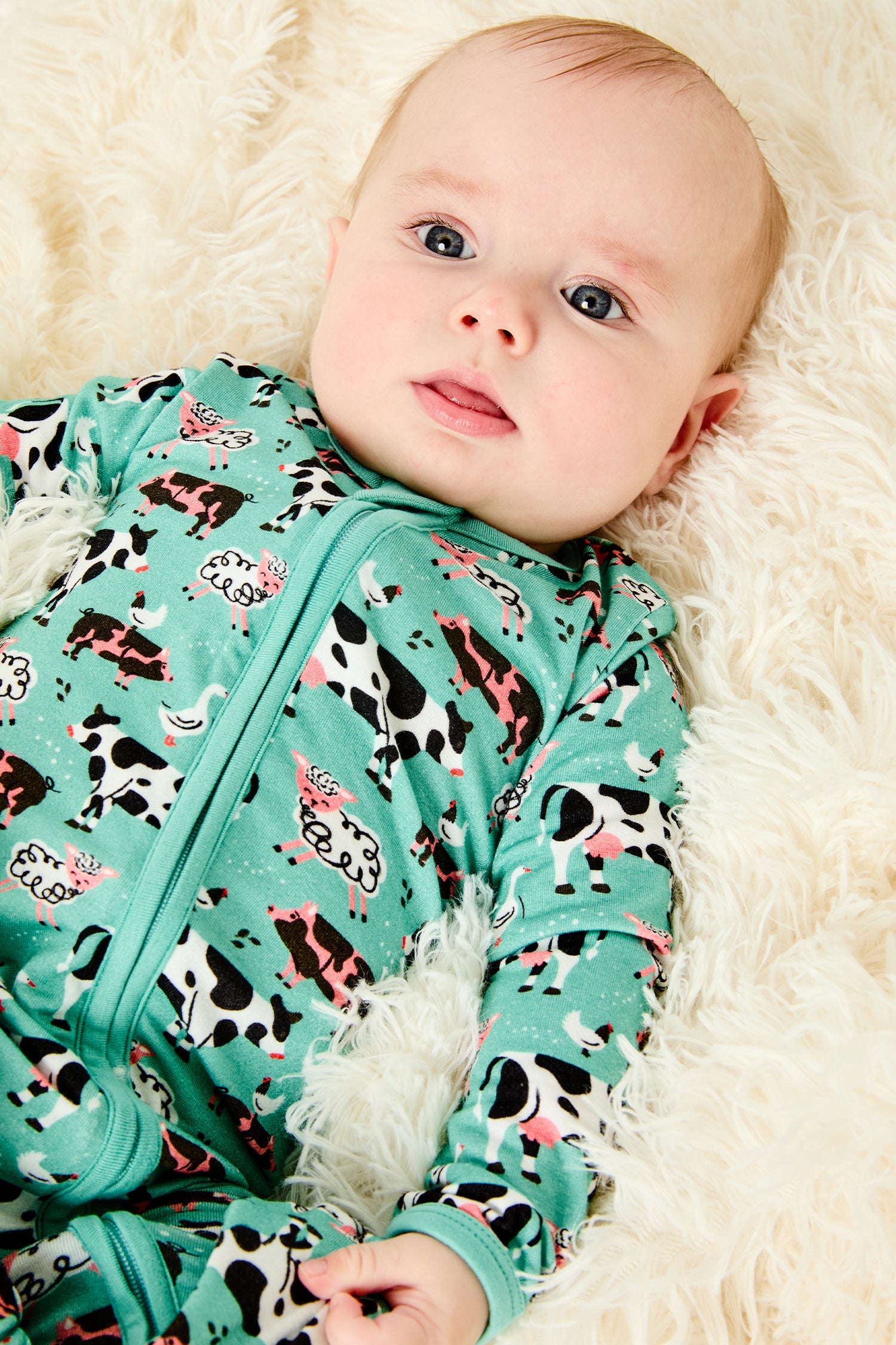 Soft & Stretchy Zipper Footie - Farm Friends