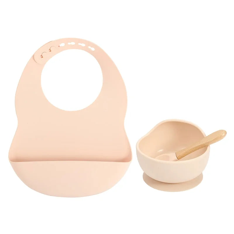 Colorful Silicone Feeding Set for Babies: Bib, Bowl, and Spoon