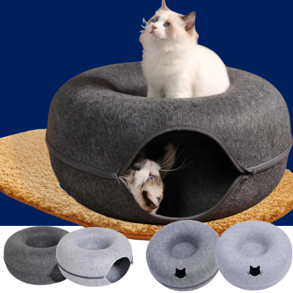 Felt Donut Cat Bed with Tunnel and Hideaway - BIG FRENCHIES