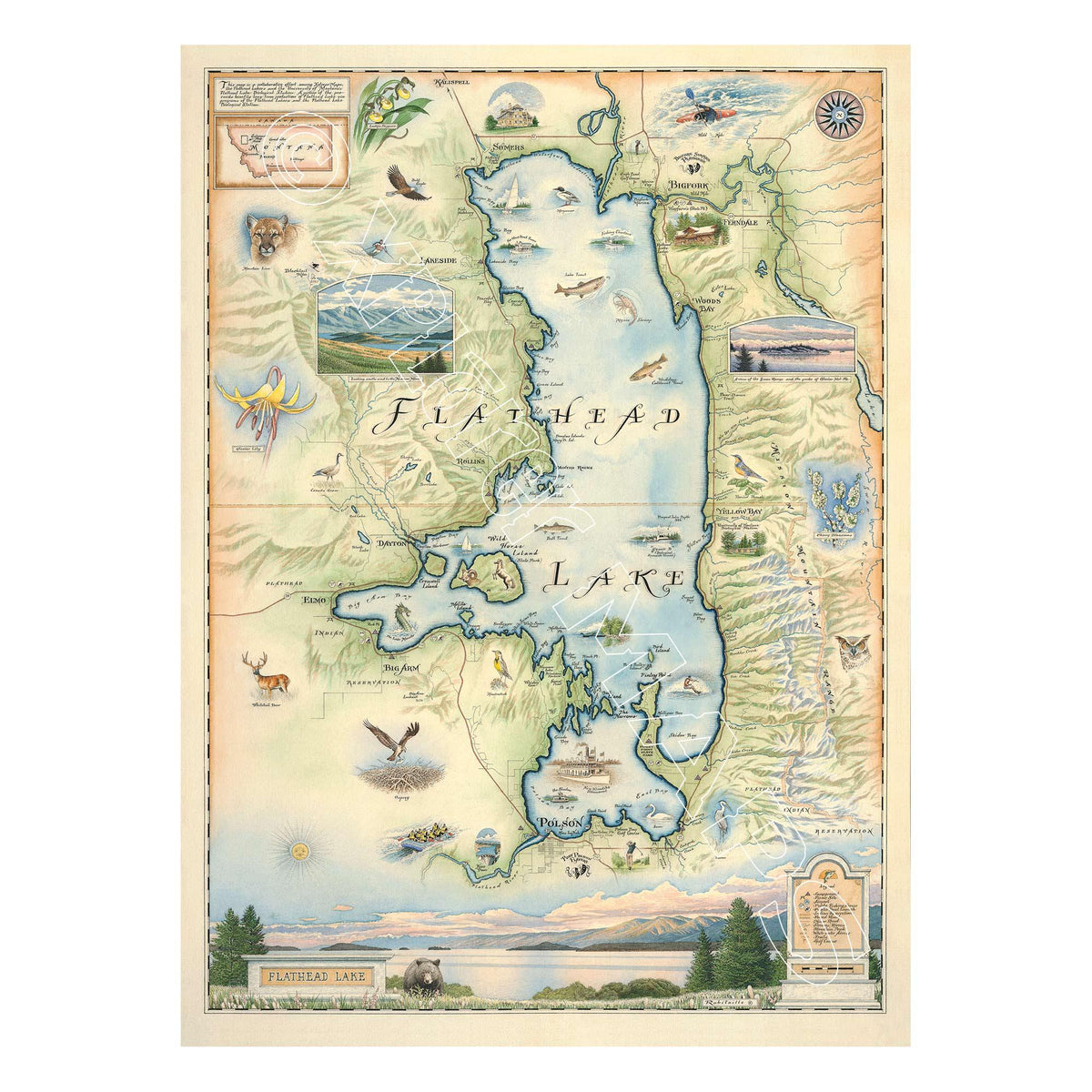 Flathead Lake 1000 Piece Jigsaw Puzzle Xplorer Maps - BIG FRENCHIES