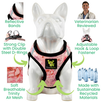 EcoBark French Floral Step In Dog Harness - Reflective Soft Mesh Harness for Teacup, Small Dogs and Puppies - BIG FRENCHIES