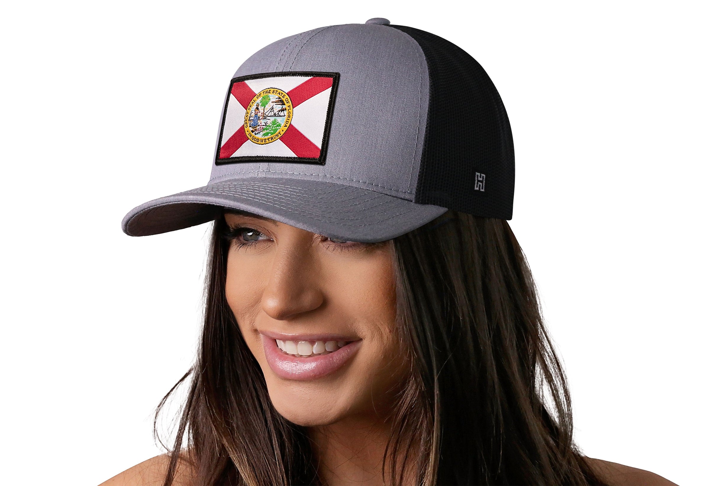 Florida Flag Trucker Hat  |  Gray-White FL Snapback