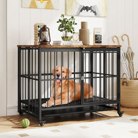 Foldable Dog Crate Furniture with Removable Tray and Lockable Door