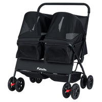 Foldable Double Pet Stroller with Adjustable Sunshade and Storage Basket