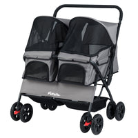 Foldable Double Pet Stroller with Adjustable Sunshade and Storage Basket