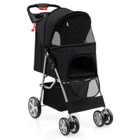 Folding Pet Stroller with Storage Basket and Adjustable Canopy