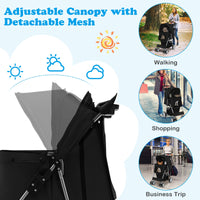 Folding Pet Stroller with Storage Basket and Adjustable Canopy