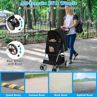 Folding Pet Stroller with Storage Basket and Adjustable Canopy