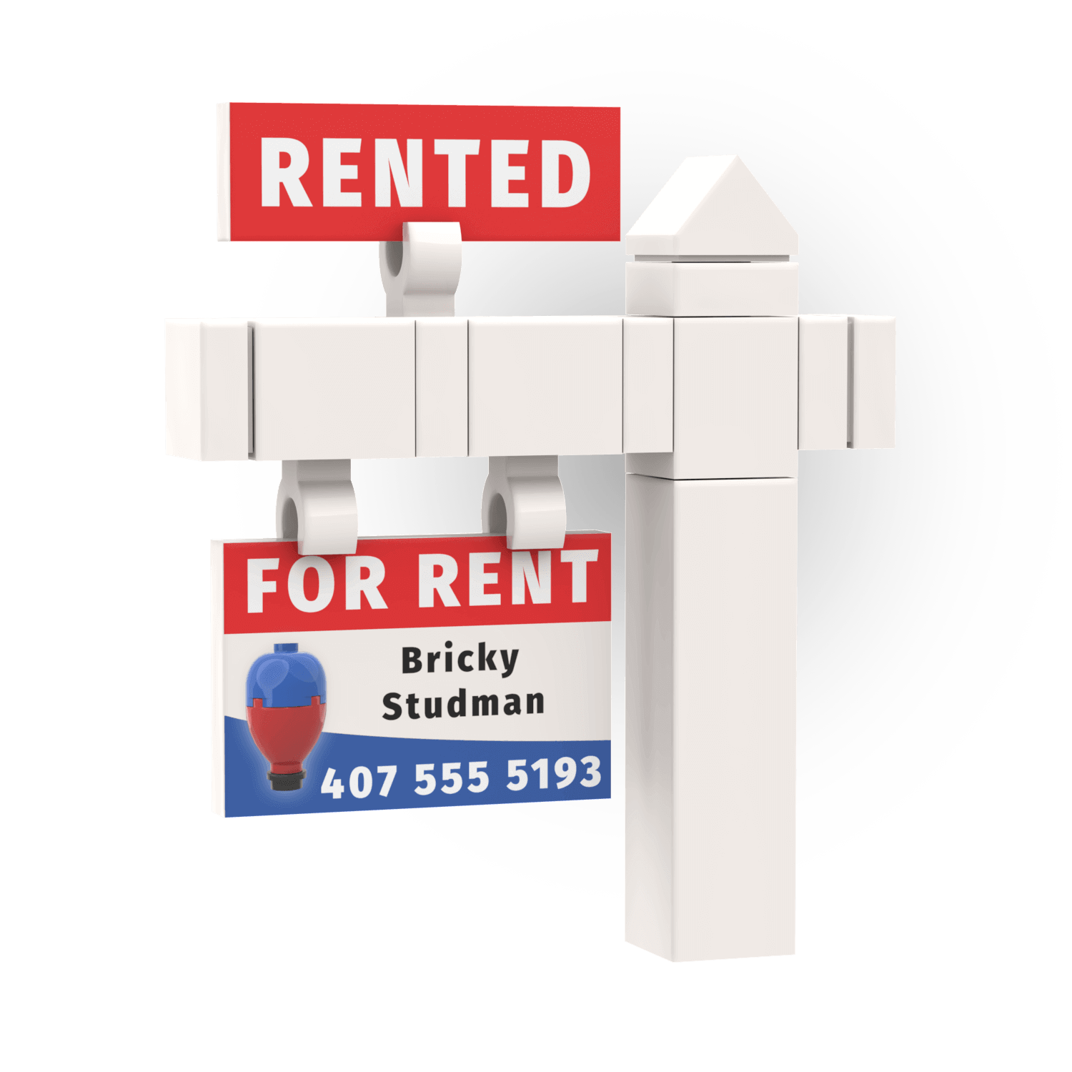 "For Rent" Realtor Sign and Post - Custom Printed Mini Build Set - Made Using LEGO® parts