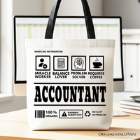 Accountant Nutrition Facts Tote Bag, Bookkeeper Humor Gift Shopper