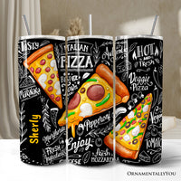 Classic Pizza Slice Doodle 20oz Personalized Tumbler With Lid and Stainless Steel Straw, Italian Pizzeria Chalk Art Gift Cup