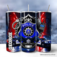Police Badge and Patrol Car 20oz Personalized Tumbler With Lid and Stainless Steel Straw, Law Enforcement Appreciation Gift Cup