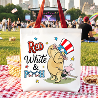 Red White & Proud Winnie-the-Pooh Tote Bag, 1926 A.A. Milne Patriotic 4th of July Gift Shopper