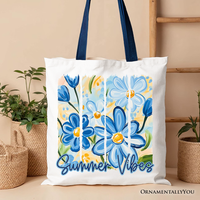 Summer Vibes Brushstroke Flowers Tote Bag, Aesthetic Gift Shopper