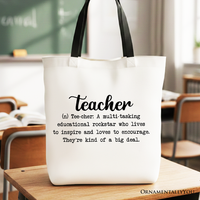 Teacher Definition Canvas Tote Bag, Inspirational Quote Gift Shopper for Educators