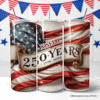 Vintage 250 Years American Flag 20oz Personalized Tumbler With Lid and Stainless Steel Straw, Patriotic USA Independence Day Gift Cup