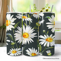 White Daisy Flower Pattern 20oz Personalized Tumbler With Lid and Stainless Steel Straw, Fresh Spring Floral Gift Cup