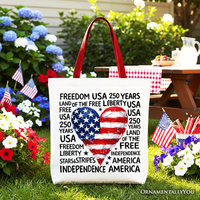 USA 250 Heart Patriotic Tote Bag, Retro 4th of July Gift Shopper