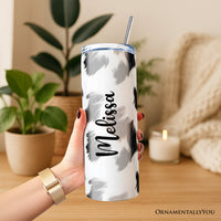 Cowhide Fur Pattern 20oz Personalized Tumbler With Lid and Stainless Steel Straw, Rustic Farmhouse Gift Cup
