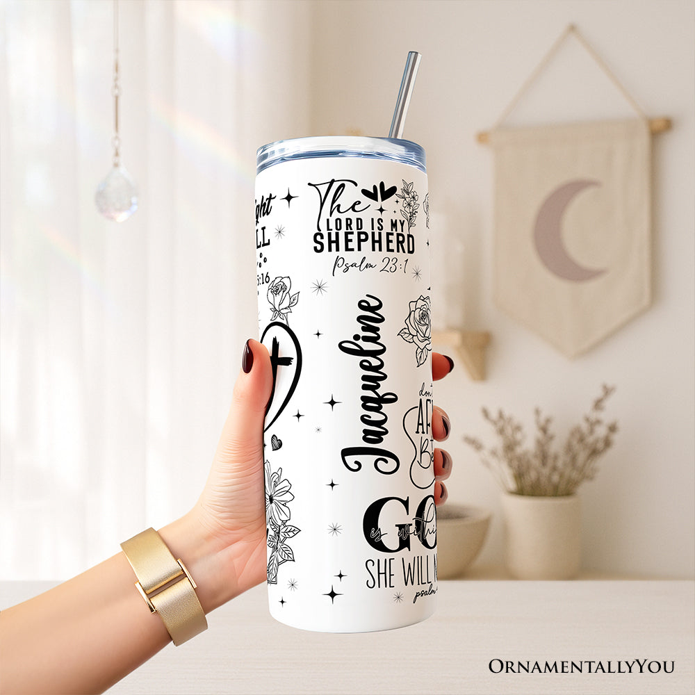 Floral Cross Bible Verses 20oz Personalized Tumbler With Lid and Stainless Steel Straw, Vintage Christian Affirmation Gift Cup